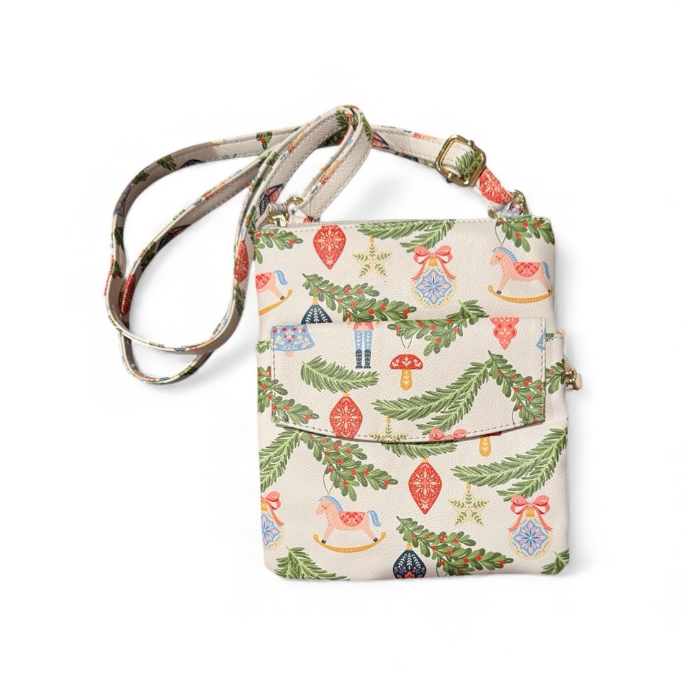 Multisac Christmas Festive Cream Green Red Crossbody Bag with Coin Purse